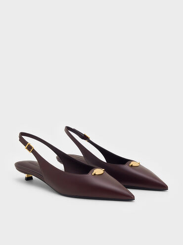 Metallic-Accent Kitten-Heel Slingback Pumps, Burgundy, hi-res