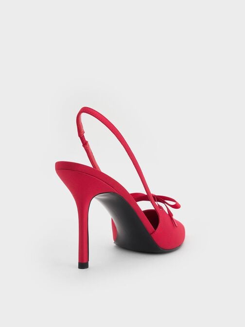 حذاء بامبس سلينجباك بمقدمة مدببة وفيونكة ساتان, أحمر, hi-res