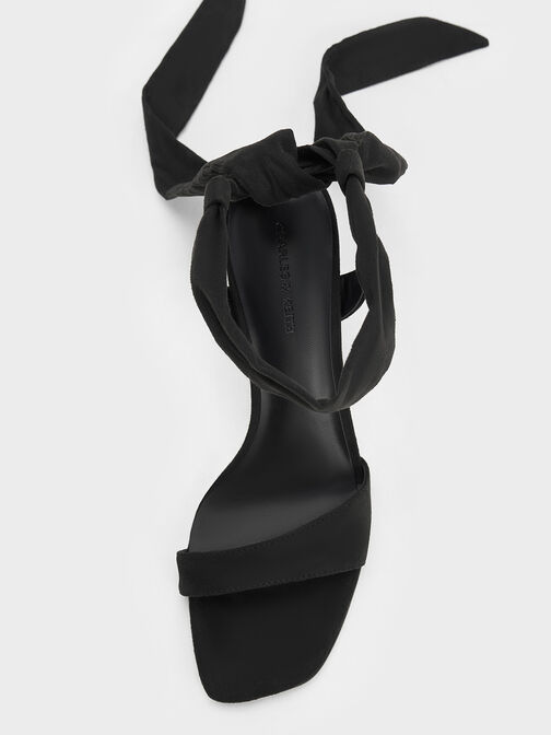 Eliana Textured Tie-Around Heeled Sandals, Black Textured, hi-res