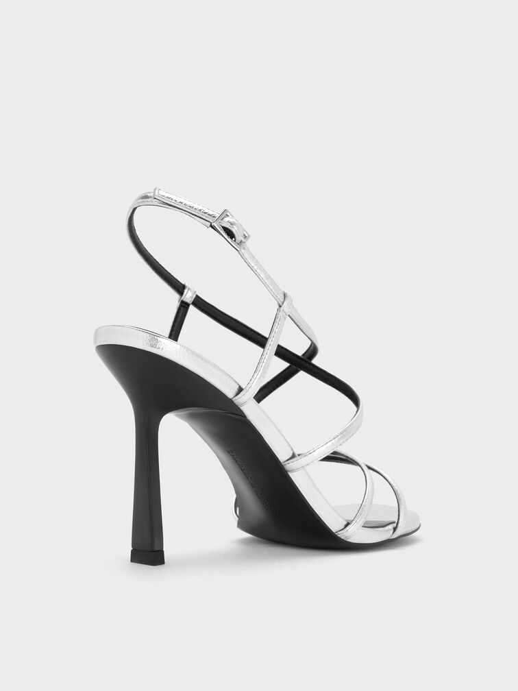 صندل ميتاليك كروس أوفر بكعب ترابيز, فضي, hi-res