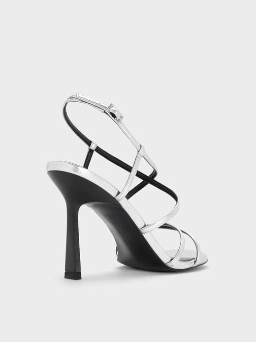 صندل ميتاليك كروس أوفر بكعب ترابيز, فضي, hi-res