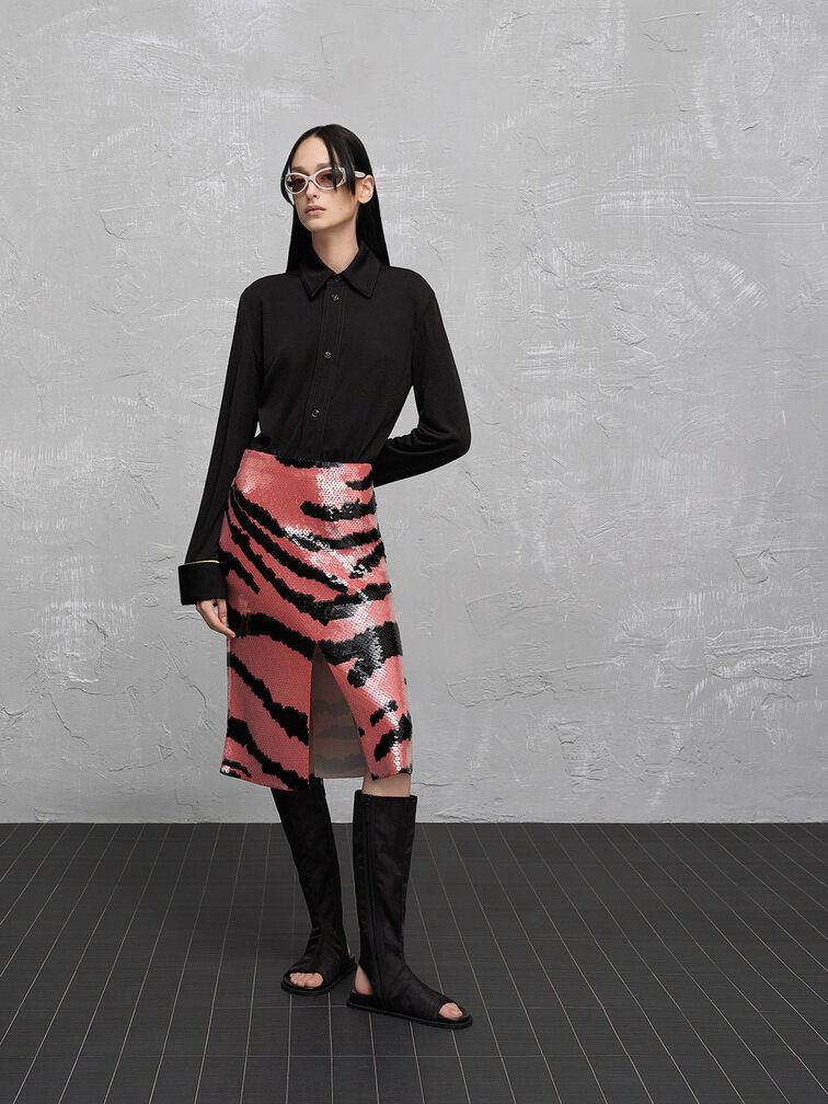 صندل لورين برقبة مصنوع من قماش شبكي مزين بفتحات, أسود خشن, hi-res