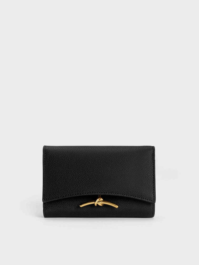 Huxley Metallic Accent Front Flap Wallet, Black, hi-res
