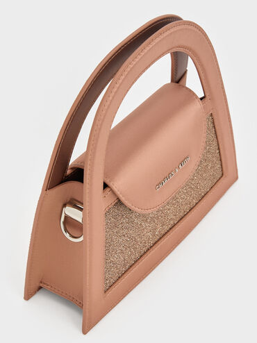 Este Glittered Top Handle Bag, Bronze, hi-res