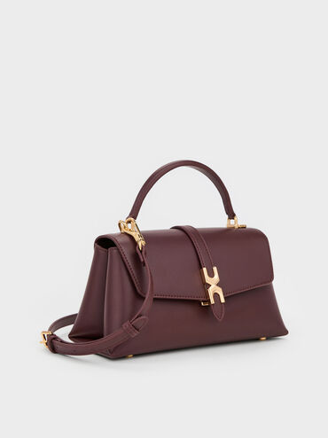 Adalyn Metallic-Buckle Chain-Strap Top Handle Bag, Wineberry Red, hi-res