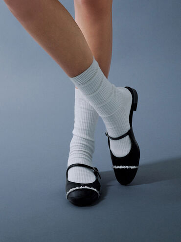 حذاء ميول بدون كعب بمقدمة مغطاة وتصميم مزين باللؤلؤ, أسود, hi-res