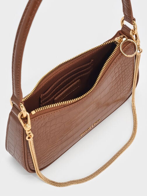 Elspeth Croc-Effect Chain-Link Shoulder Bag, Chocolate Croco, hi-res