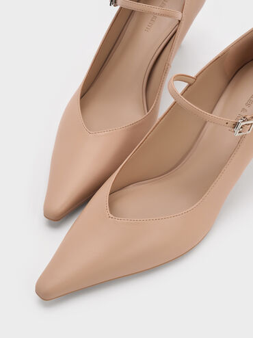 حذاء كعب ماري جين بكعب رفيع ومقدمة مدببة, لون البشرة الطبيعي, hi-res