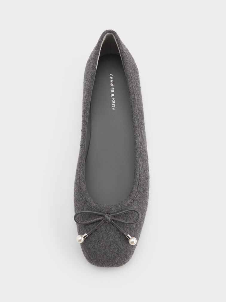 Barbara Felt Pearl-Bow Ballet Flats, Grey, hi-res