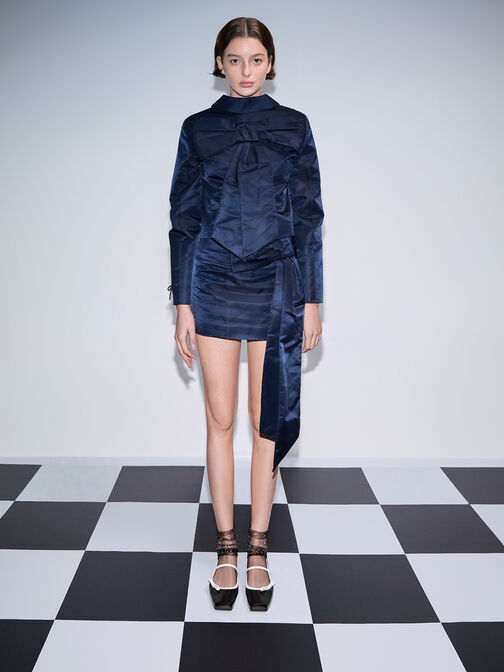 Two-Tone Bow Slingback Mary Jane Flats, Black Boxed, hi-res