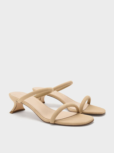Faux Suede Double-Strap Slant-Heel Mules, Sand, hi-res
