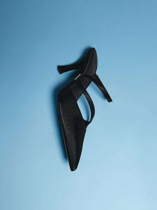 حذاء ميول ساتان أردن بمقدمة مدببة وكعب متموج, أسود خشن, hi-res