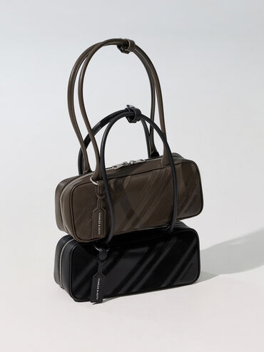 حقيبة كتف زيا مخططة من الشمواه المعاد تدويره, أسود كلاسيكي, hi-res