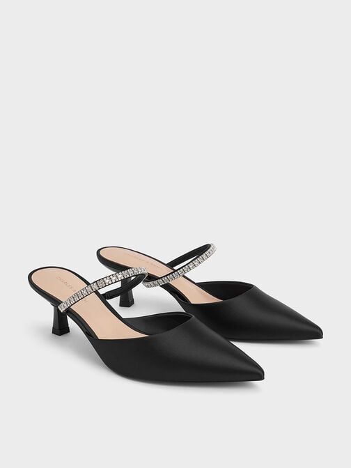 Ambrosia Satin Gem-Embellished Pointed-Toe Mules, Black2, hi-res