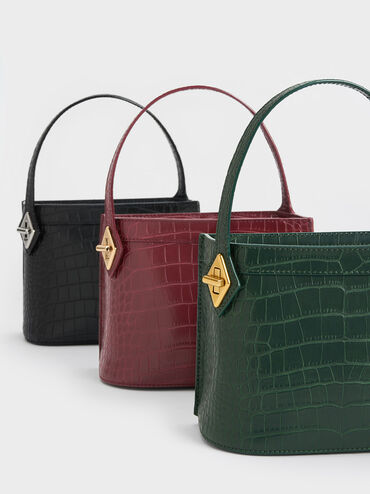 حقيبة ذات مقبض علوي بتأثير جلد التمساح, أسود كلاسيكي, hi-res