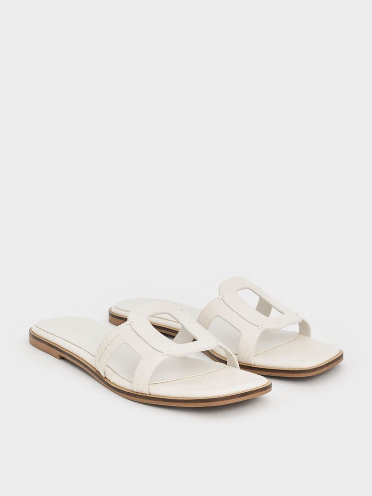 Easley Croc-Effect Cut-Out Slide Sandals, Animal Print White, hi-res