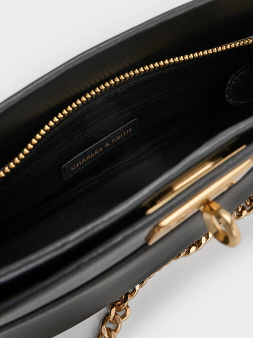 Lennie Chain-Handle Shoulder Bag, Black, hi-res