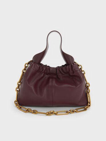 حقيبة آلي فضفاضة مكشكشة بمقبض سلسلة, أحمر توتي فاخر, hi-res