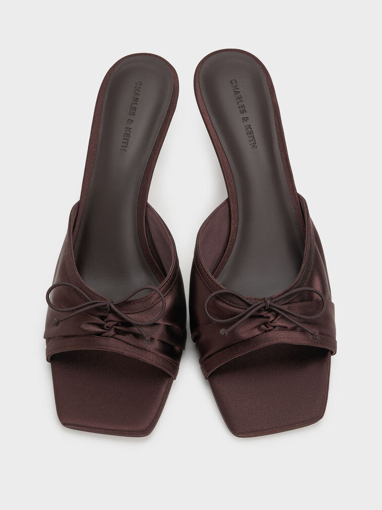 Sadira Satin Heeled Mules, Dark Brown, hi-res