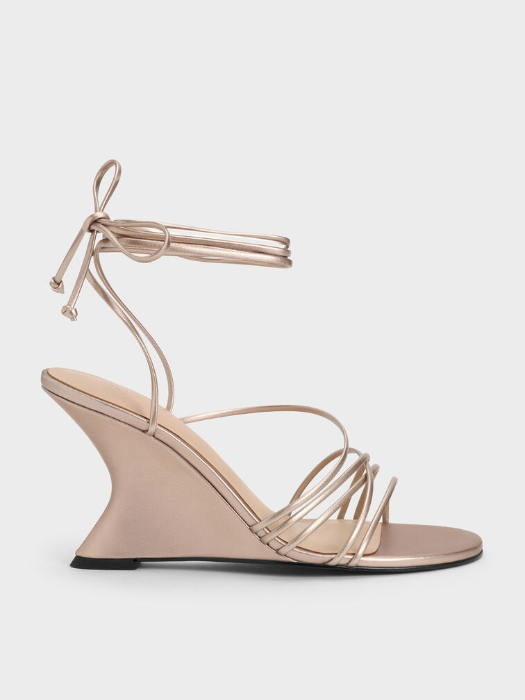 Noona Metallic Strappy Wedges, Champagne, hi-res