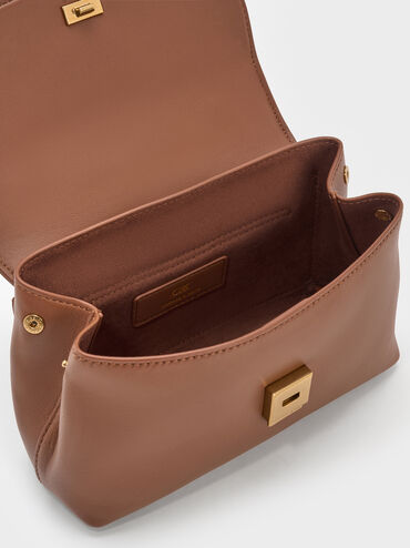 Gabine Leather Top Handle Bag, Chocolate, hi-res