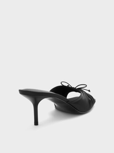 Sadira Satin Ruched Bow Heeled Mules, Black Textured, hi-res