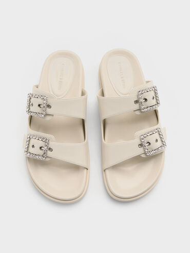 Gem-Buckle Double-Strap Sandals, Chalk, hi-res