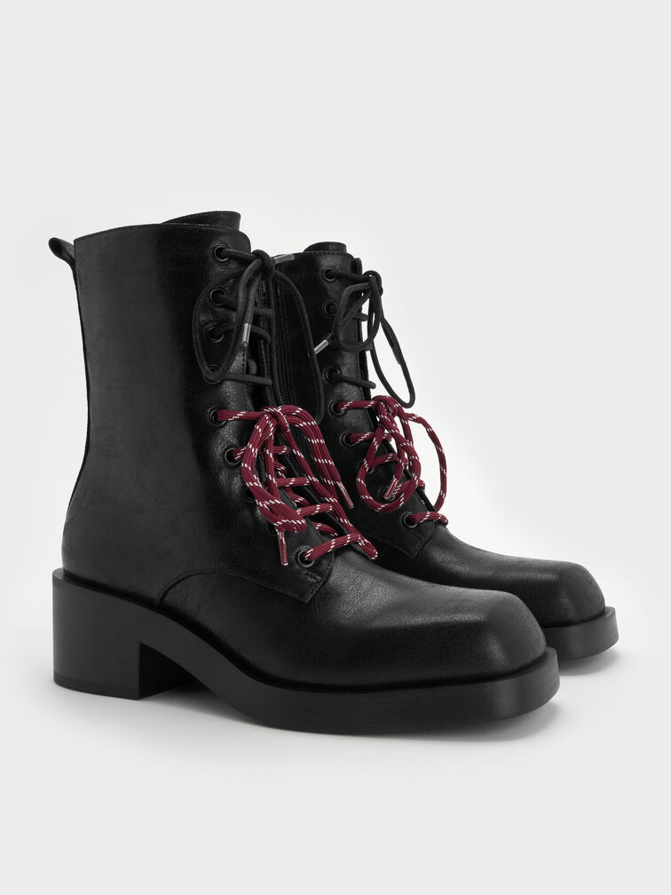 Logan Double-Lace Calf Boots, Black Textured, hi-res