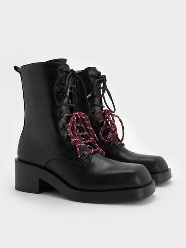 Logan Double-Lace Calf Boots, Black Textured, hi-res