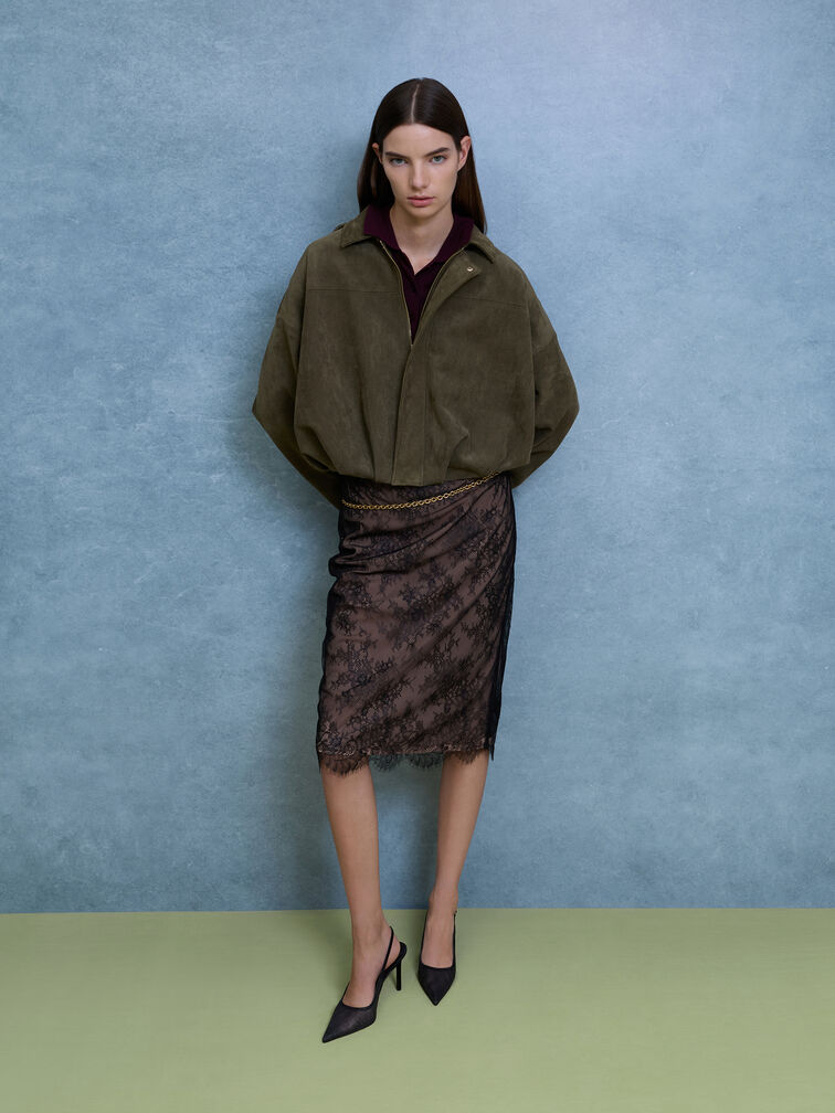 Glittered Mesh Pointed Slingback Pumps, Black Textured, hi-res