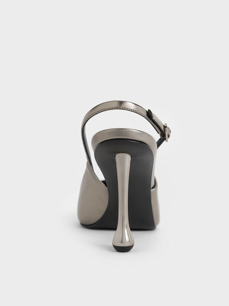 Metallic Sculptural-Heel Pointed-Toe Pumps, Pewter, hi-res