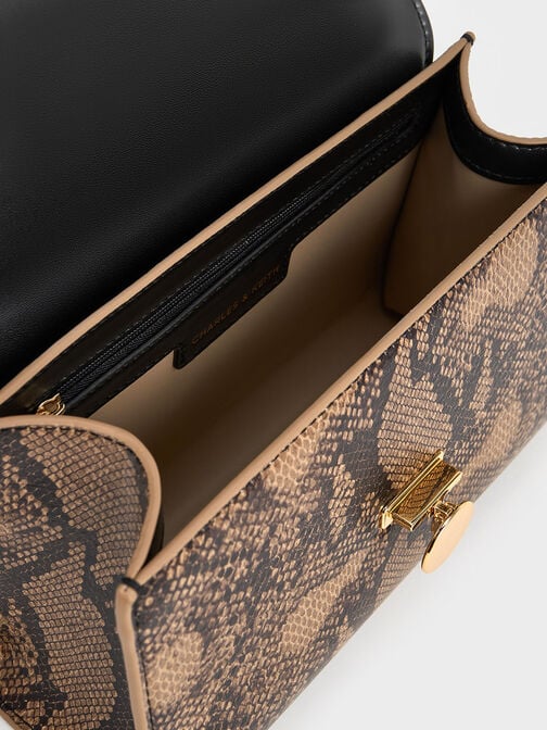 Ebba Snake Print Chain-Strap Bag, Beige, hi-res