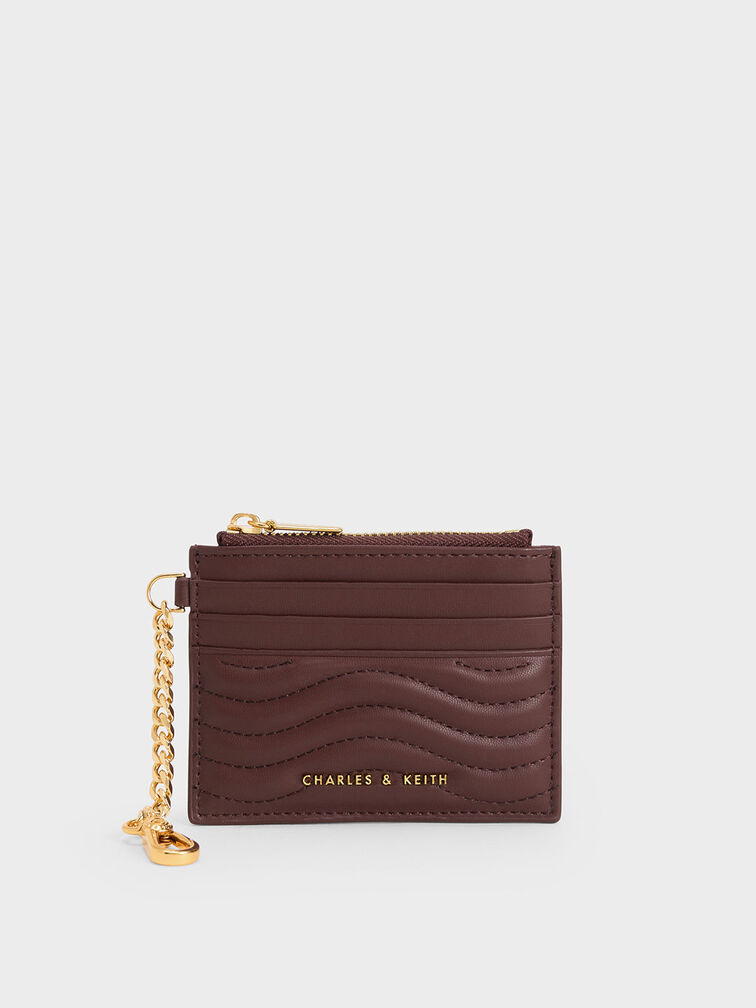 Aubrielle Stitch-Trim Zip Card Holder, Dark Chocolate, hi-res