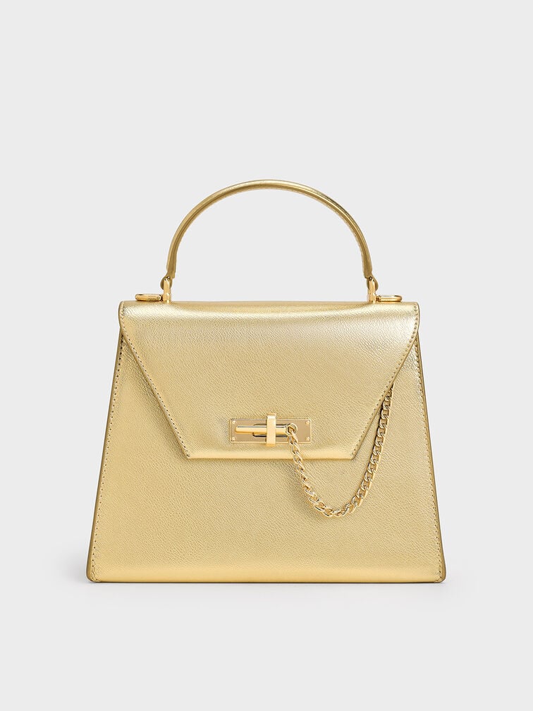 Samantha Metallic Envelope Top Handle Bag, Gold, hi-res