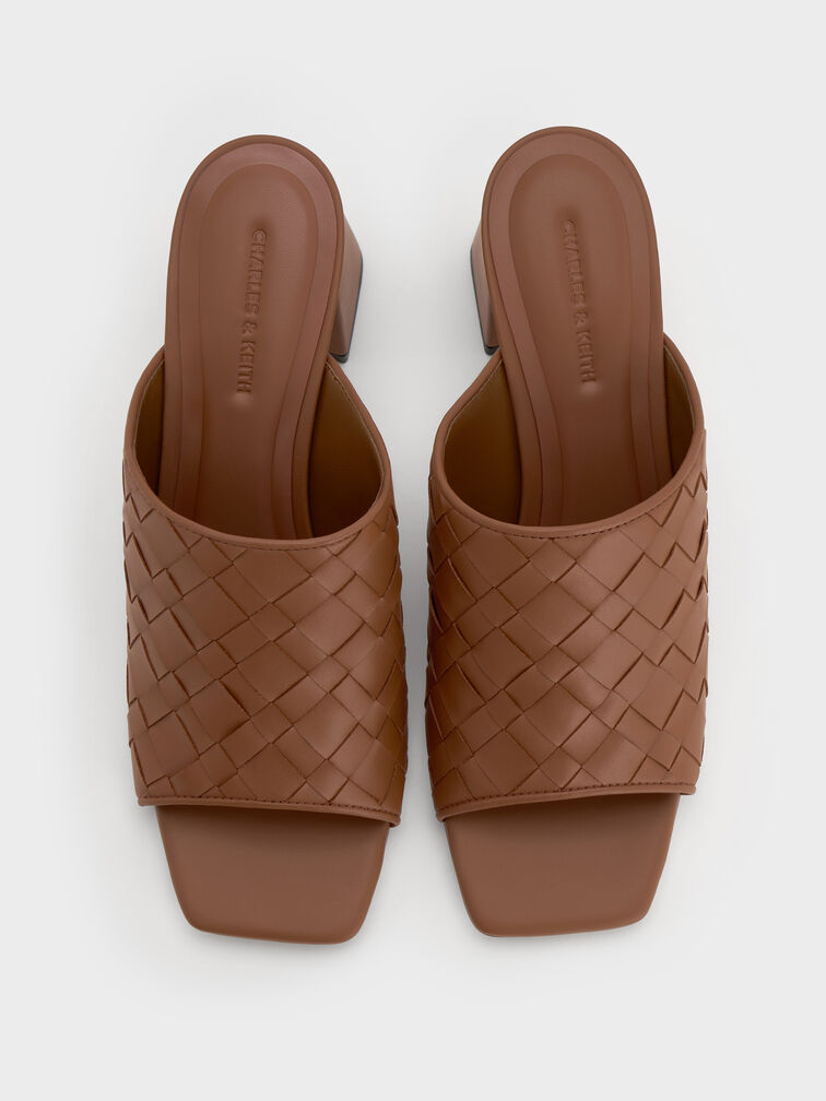 Ivette Woven Square-Toe Heeled Mules, Caramel, hi-res