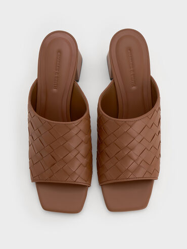 Ivette Woven Square-Toe Heeled Mules, Caramel, hi-res
