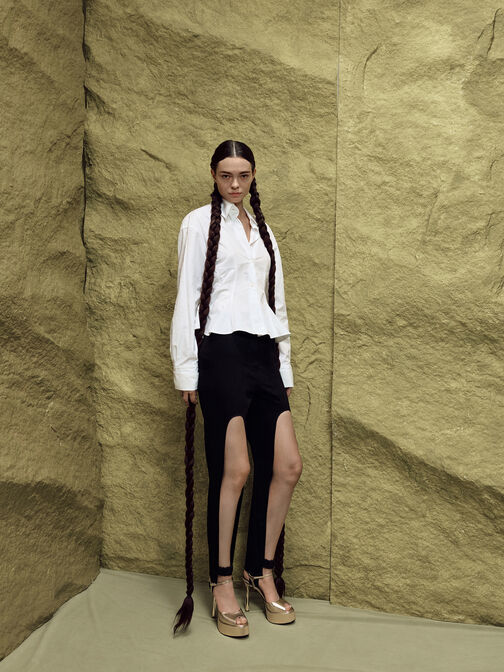 Francesca Metallic Leather Peep-Toe Platform Heels, Gold, hi-res