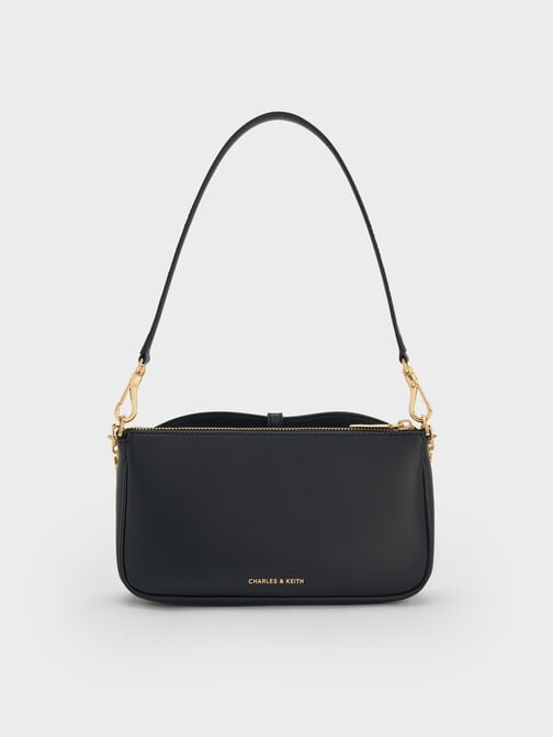 Adalyn Metallic-Buckle Chain-Handle Shoulder Bag, Black, hi-res