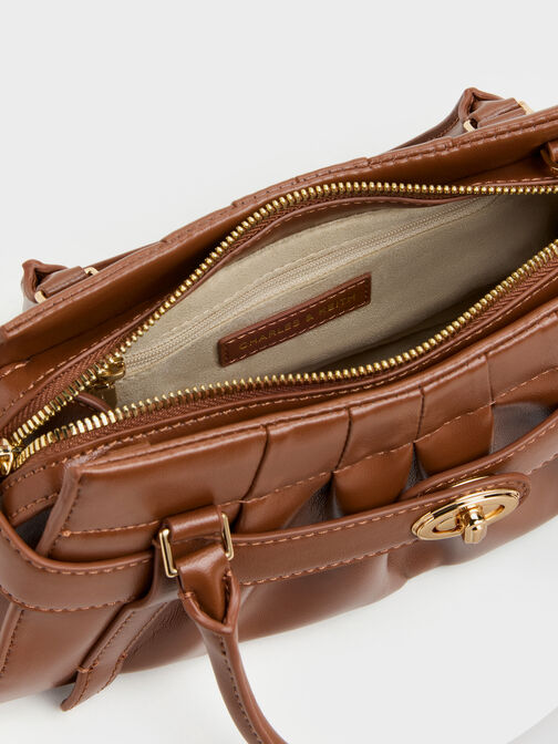 Isolde Belted Ruched Crossbody Bag, Chocolate, hi-res