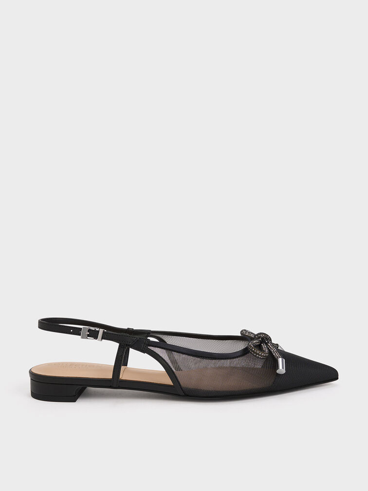 باليرينا شبكية مزينة بفيونكة بحزام خلفي, أسود, hi-res