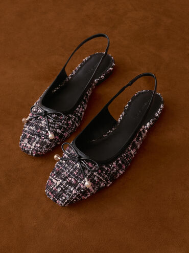 Barbara Tweed Pearl-Bow Slingback Flats, Multi, hi-res