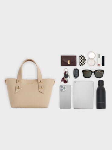 حقيبة توت شانيا صغيرة بمقبض مزدوج, بيج مخملي, hi-res