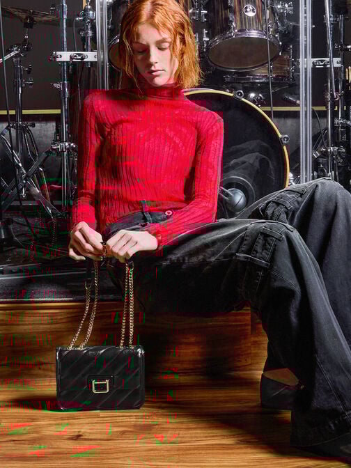 Neva Panelled Chain-Strap Crossbody Bag, Black, hi-res