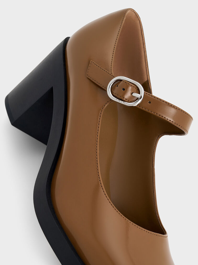 حذاء ماري جين بكعب عريض, بنى, hi-res