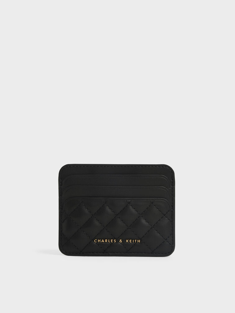 Cleo Quilted Card Holder, Black, hi-res