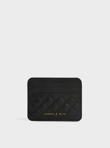 Cleo Quilted Card Holder, Black, hi-res