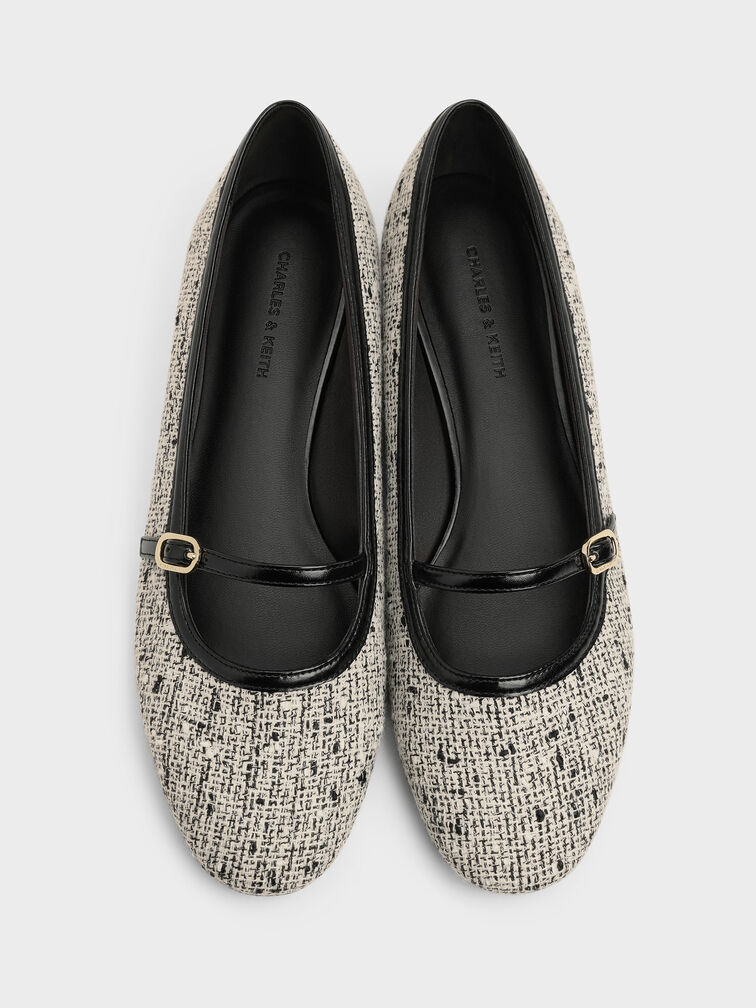 Tweed Contrast-Trim Buckle-Strap Mary Janes, Multi, hi-res