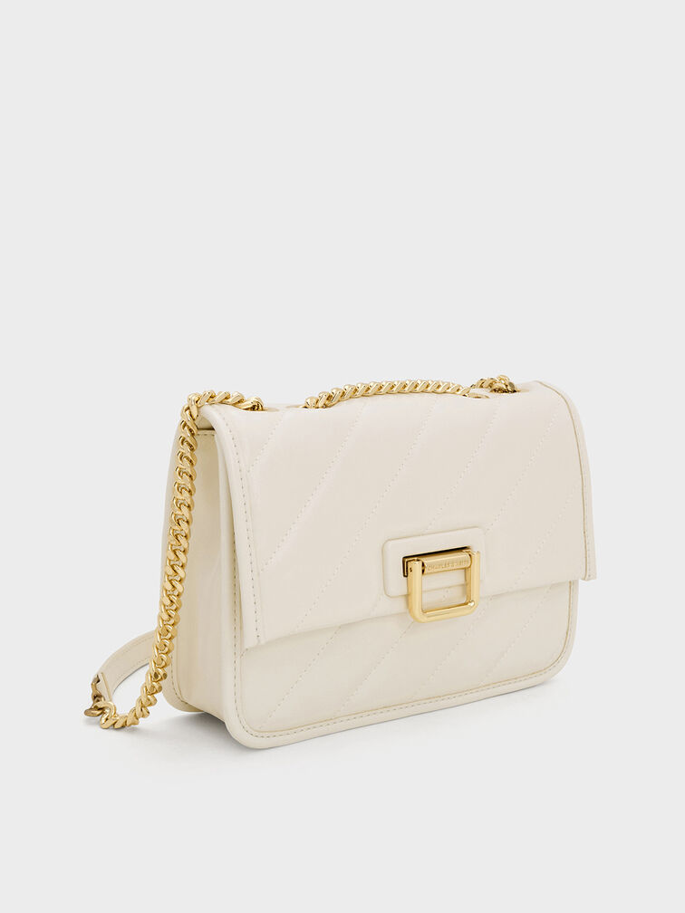 Neva Panelled Chain-Strap Crossbody Bag, Cream, hi-res