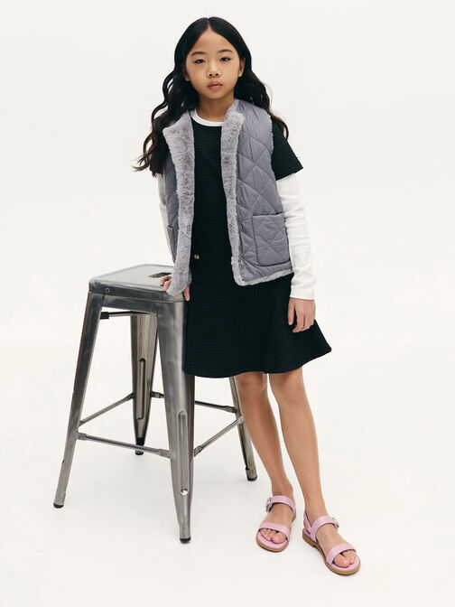 صنادل للبنات بحزام مزدوج سلينجباك مفتوح من الخلف وإبزيم كريستالي ولمعة اللؤلؤ, وردي خجول, hi-res