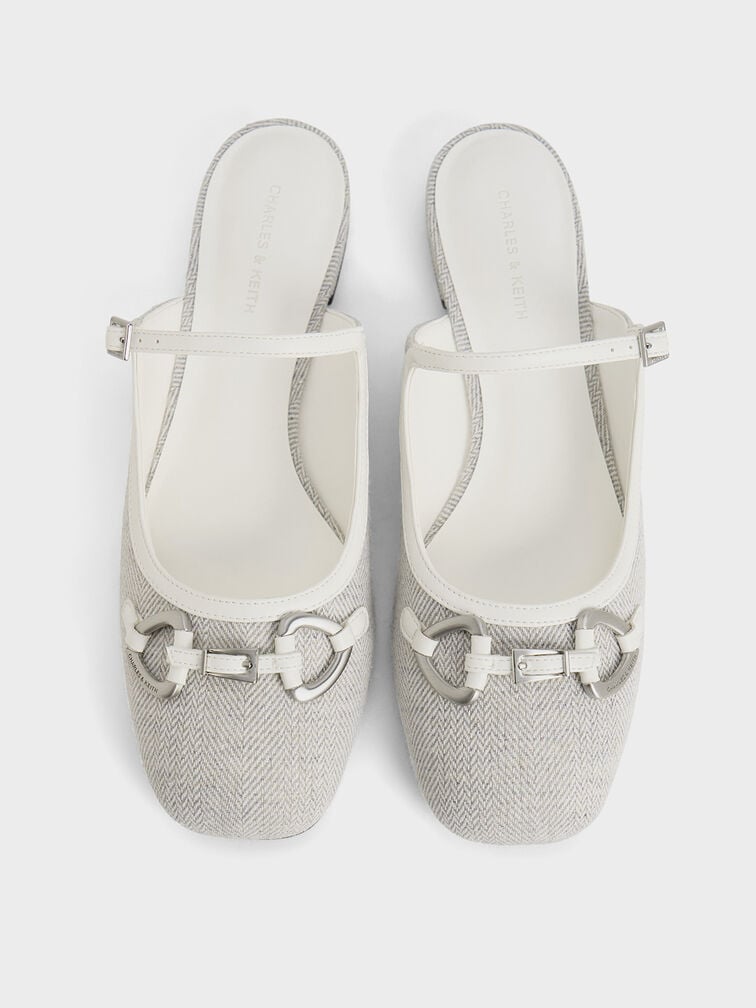 صندل مسطح بمقدمة مغلقة مصنوع من قماش منسوج مزين بلمسات معدنية, رمادي فاتح, hi-res